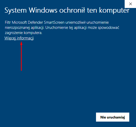Ekran „System Windows ochronił ten komputer” — kliknij Więcej informacji
