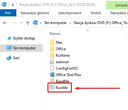 Zawartość napędu instalacyjnego — kliknij dwukrotnie plik RunMe