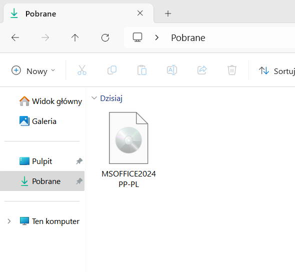 Folder Pobrane z pobranym plikiem instalacyjnym Microsoft Office 2024