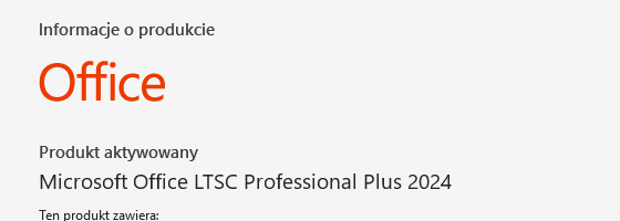 Ekran Konto po aktywacji — Produkt aktywowany, Microsoft Office LTSC Professional Plus 2024