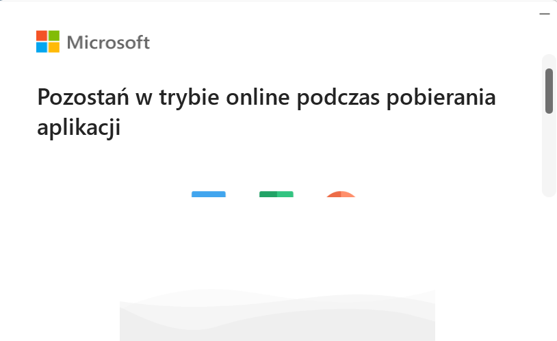 Okno instalatora Microsoft Office — trwa instalacja, poczekaj