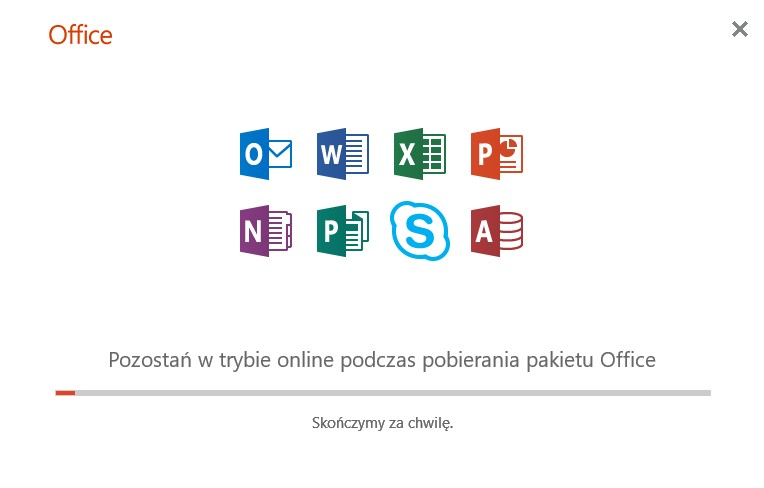 Okno instalatora — trwa instalacja pakietu, poczekaj do końca