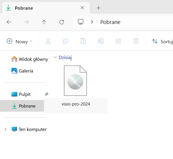 Folder Pobrane z pobranym plikiem instalacyjnym Microsoft Visio