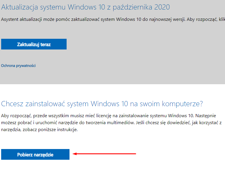 Sekcja Tworzenie nośnika instalacyjnego systemu Windows 10 — kliknij Pobierz teraz